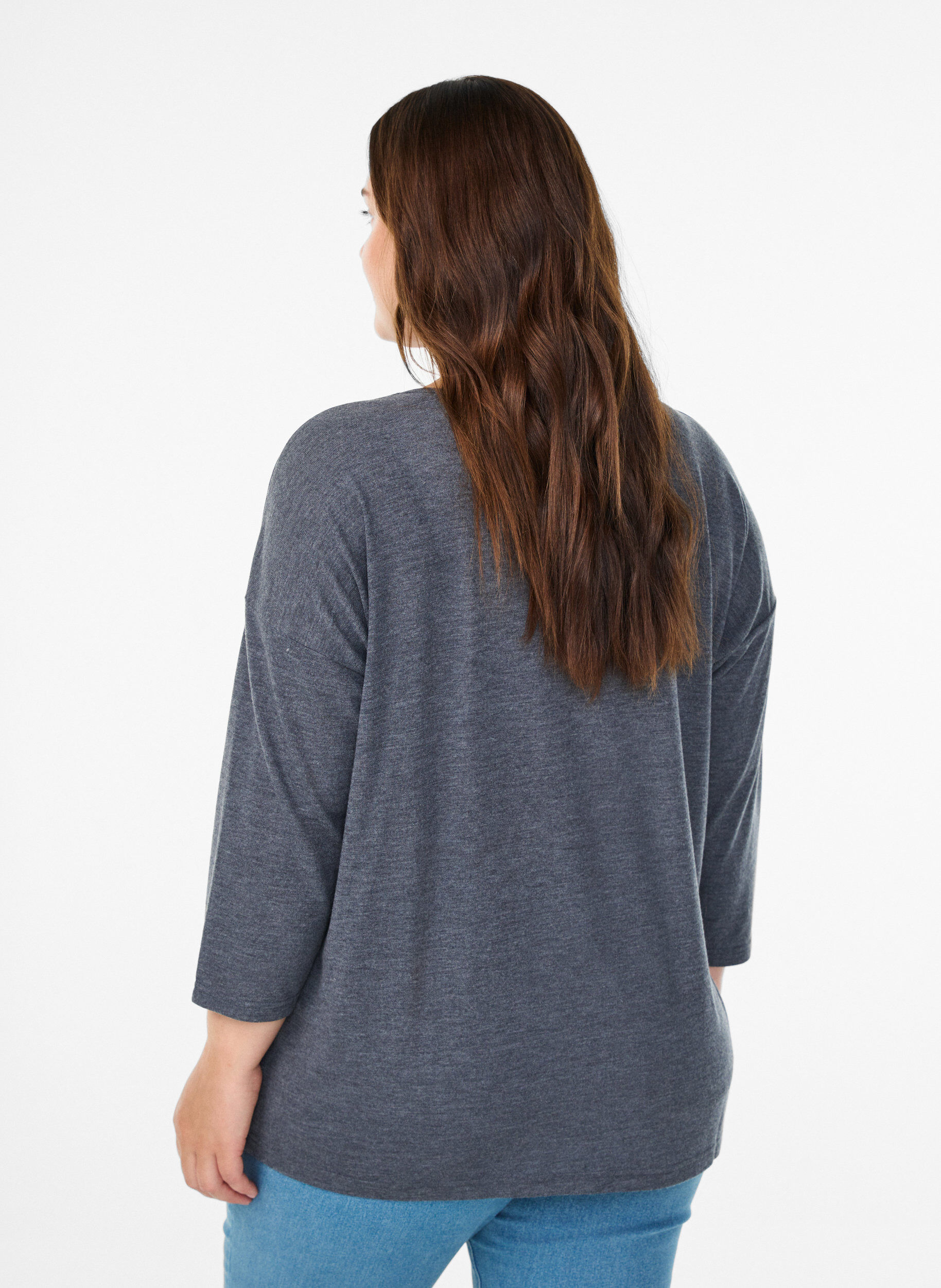 Zizzi Jersey bluse med 3/4 ermer, Gr&aring;, Model image number 2
