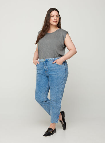 Cropped mom fit Mille jeans med en løs passform, Light blue denim, Model image number 0