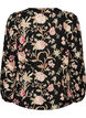 Bluse med blomstertrykk i lin og viskose med lange ermer, Svart, Packshot image number 1