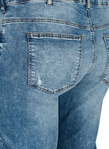 Emily jeans med vanlig midje og ødeleggelser, Blue denim, Packshot image number 3