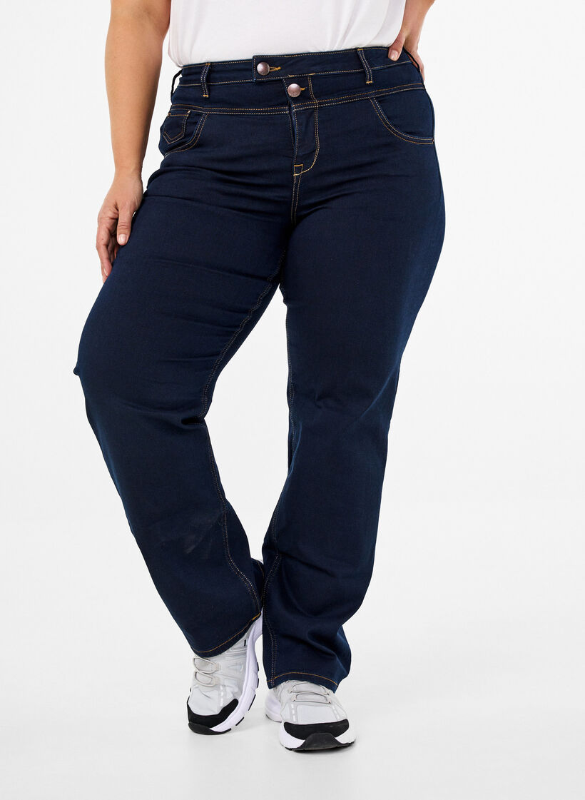 Regular fit Gemma jeans med høyt liv, Blå, Model image number 4