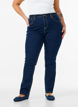 Zizzi Slim fit Vilma jeans med høyt liv, Dk blue rinse, Model image number 3