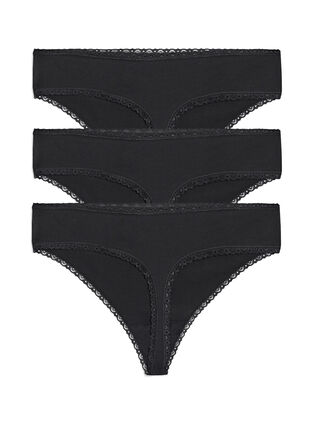 Zizzi G-streng med blondekanter, 3 stk., Black, Packshot image number 1
