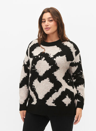 Strikket bluse med mønster, Black Comb, Model image number 0