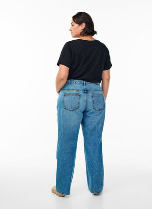 Zizzi Straight fit jeans med knytebelte, Blue Denim, Model image number 1