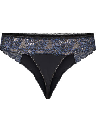 Zizzi Mikrofiber-G-string med blonder, Black w Blue, Packshot image number 1
