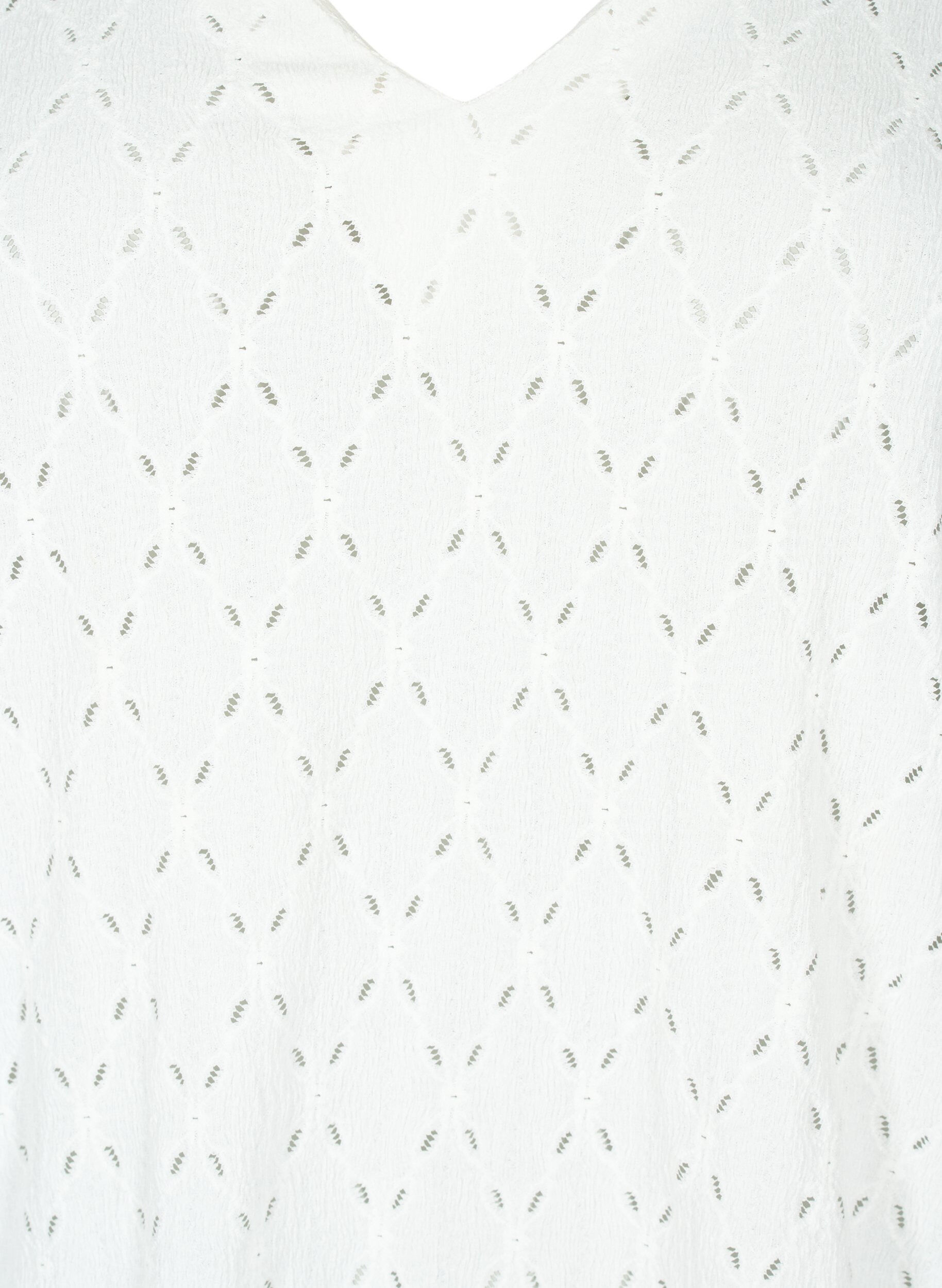 Zizzi Bluse med V-hals og hullm&oslash;nster, Off White, Packshot image number 2