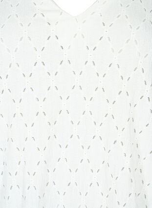 Bluse med V-hals og hullmønster, Off White, Packshot image number 2