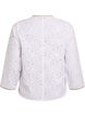 Langermet bomullsbluse med broderie anglaise, Hvit, Packshot image number 1