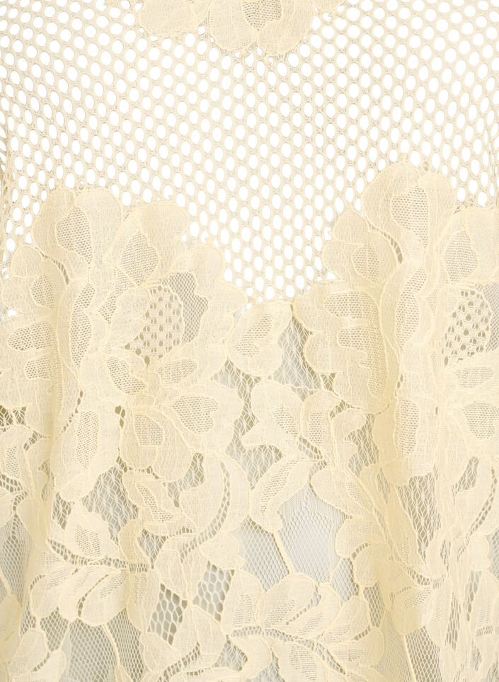 Bluse med blonder, volangkrage og korte ermer, Gul, Packshot image number 2
