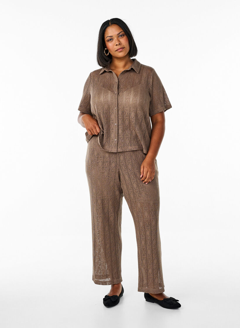 Kortermet skjorte med håndverksmønster, Brun, Model image number 1