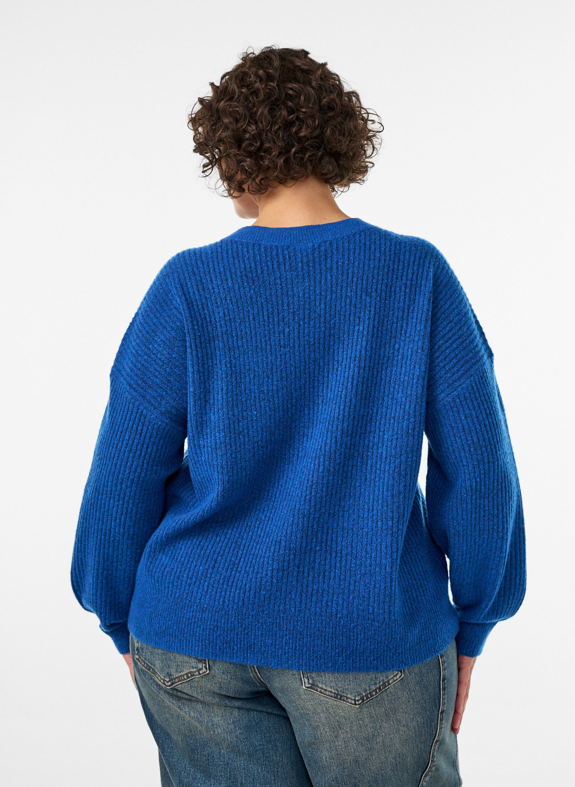 ZizziRibbestrikket cardigan med knapper, Bl&aring;, Model image number 2