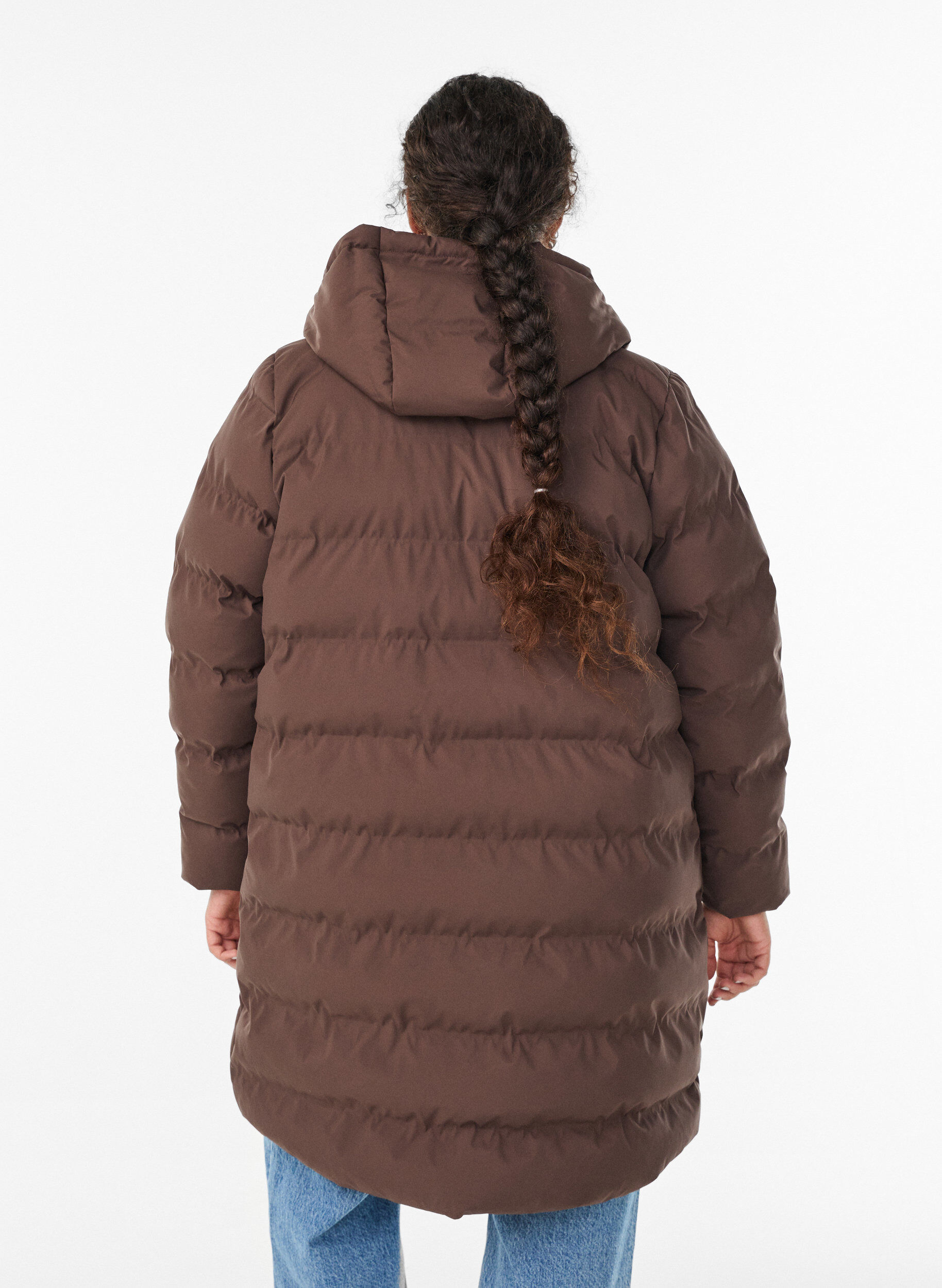 ZizziPufferjakke med hette og lommer, Brun, Model image number 2