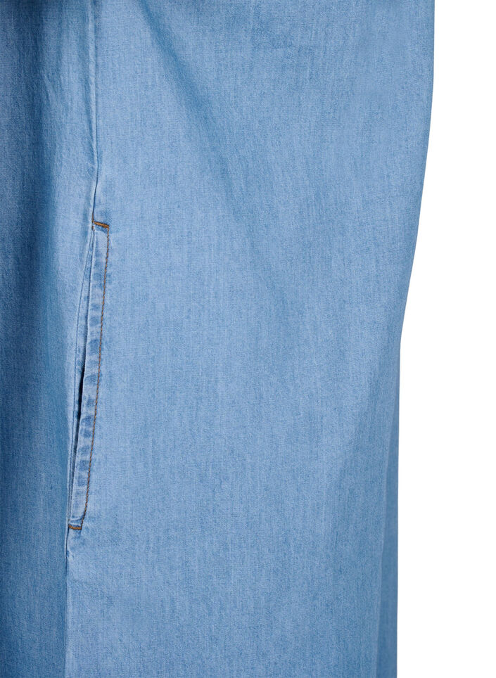 Denimkjole med splitt og korte ermer, Blue denim, Packshot image number 4