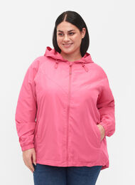 Kort jakke med hette og justerbar bunn, Hot Pink, Model