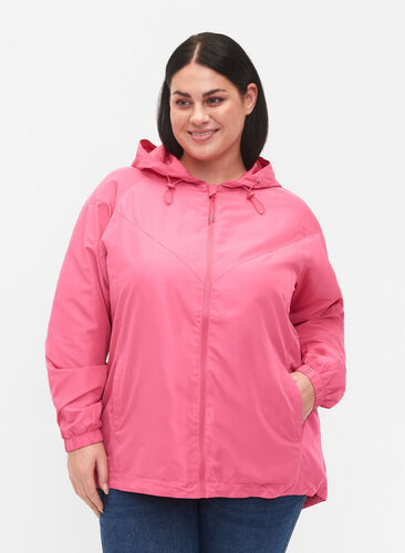 Kort jakke med hette og justerbar bunn, Hot Pink, Model image number 0
