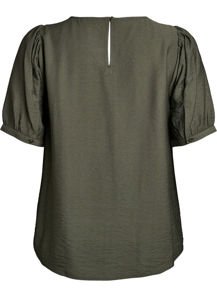 Viskose bluse med 1/2 ermer, Grønn, Packshot image number 1