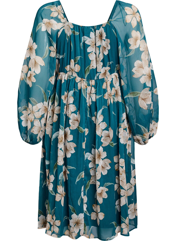 Chiffon festkjole med lange ermer, Gr&oslash;nn, Packshot image number 1