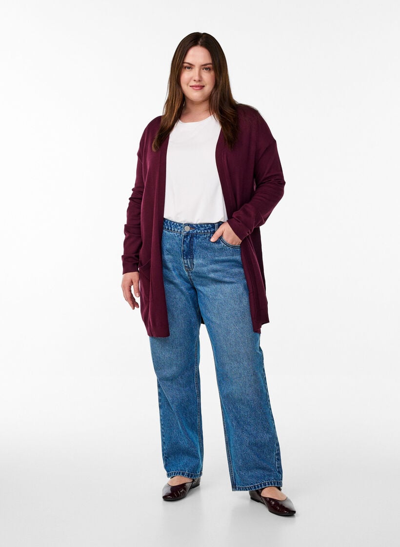 Lang, strikket cardigan i en viskoseblanding, R&oslash;d, Model image number 1