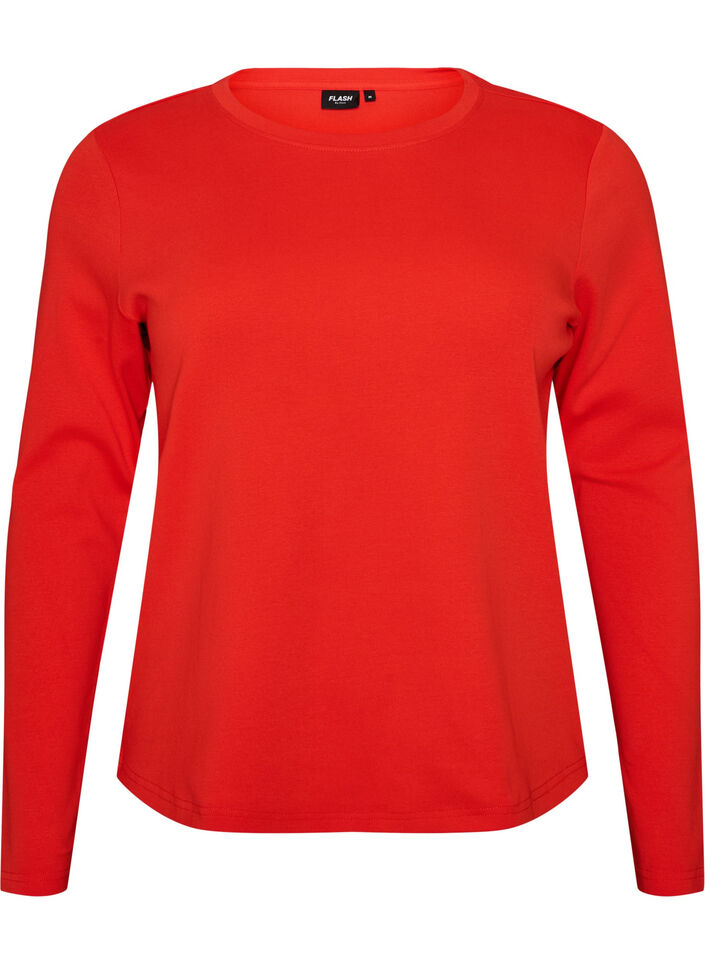 Langermet basis-T-skjorte med rund hals, R&oslash;d, Packshot image number 0