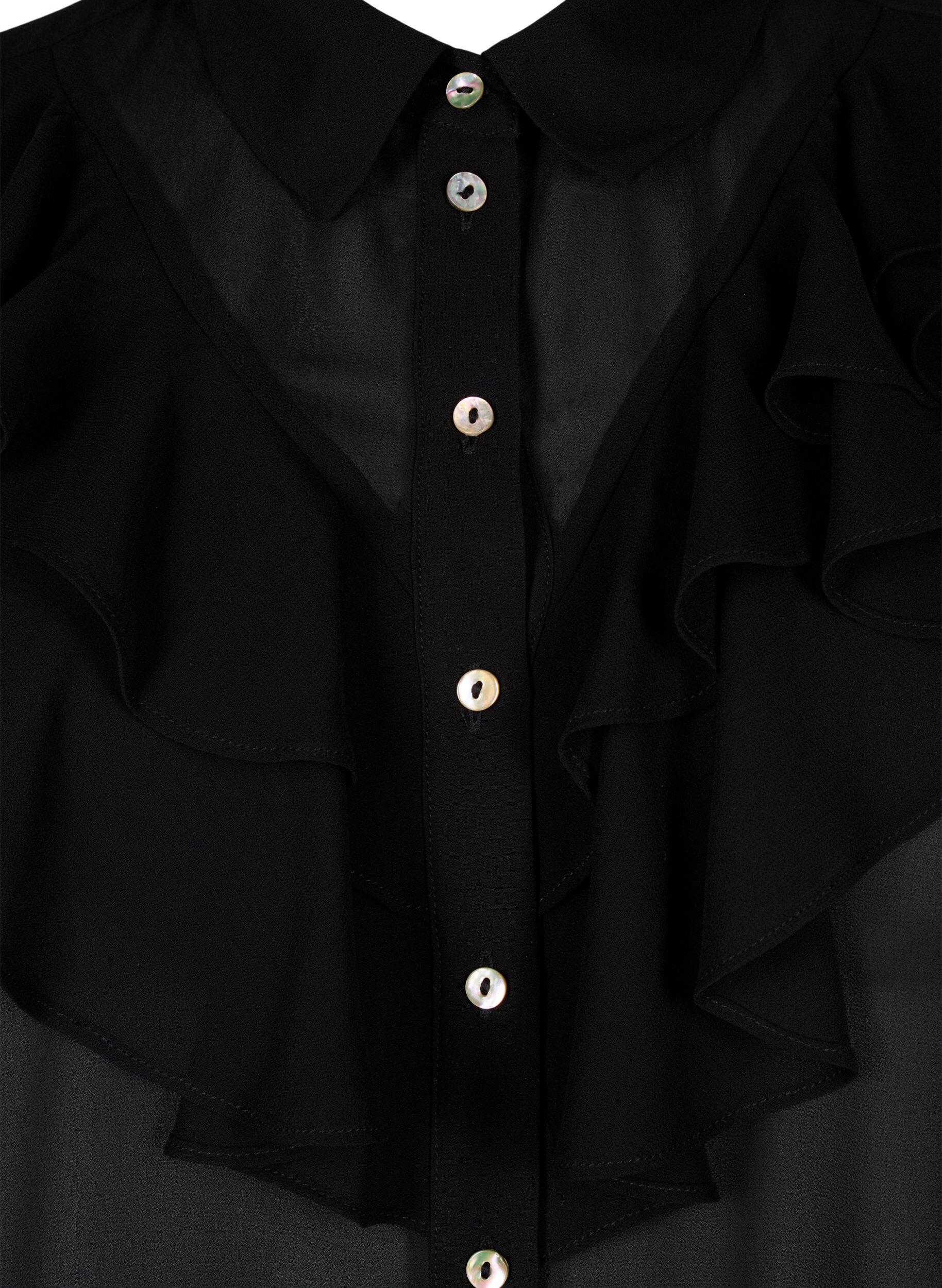 Zizzi Kortermet skjortebluse med volanger, Black, Packshot image number 2