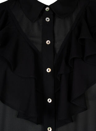 Kortermet skjortebluse med volanger, Black, Packshot image number 2
