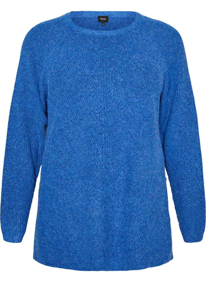 Strikkegenser med diagonalt m&oslash;nster og raglanermer, Bl&aring;, Packshot image number 0