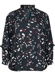Bluse med trykk og volangdetaljer, Black AOP Print