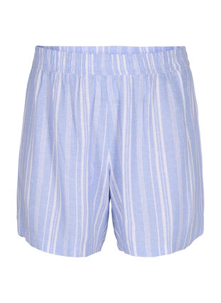Zizzi Stripete shorts i en blanding av lin og viskose, Blå, Packshot image number 0