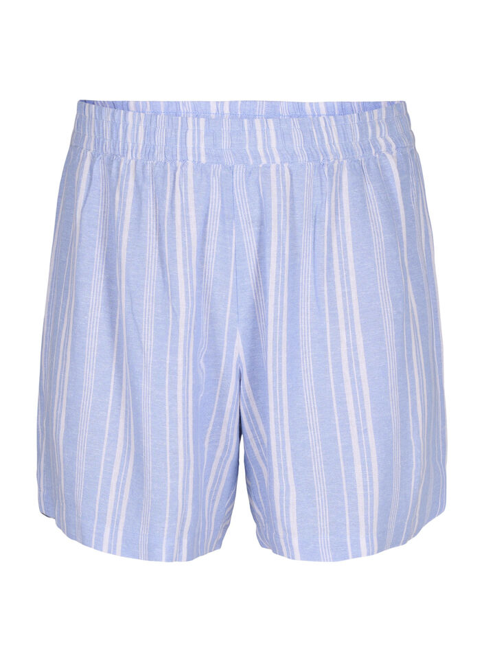 Stripete shorts i en blanding av lin og viskose, Blå, Packshot image number 0