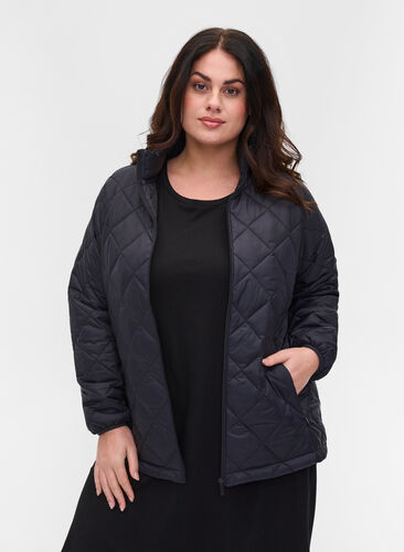 Quiltet lett jakke med glidelås og lommer, Black, Model image number 0