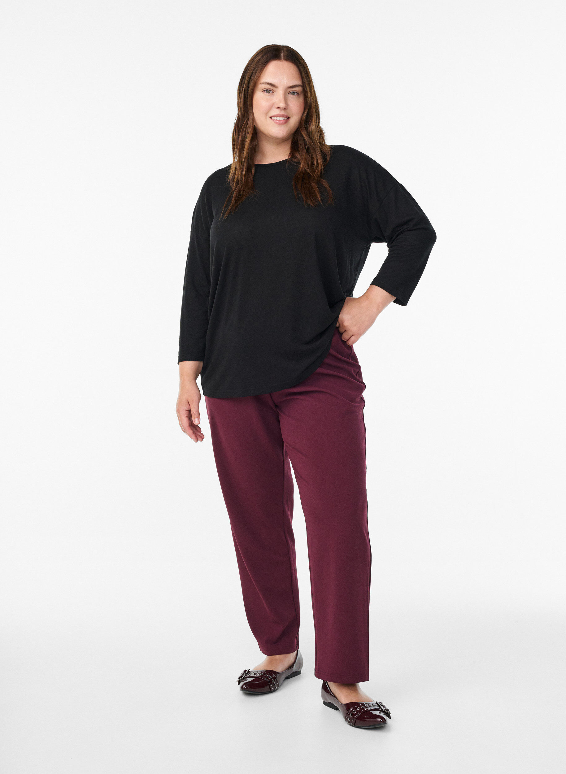 ZizziJersey bluse med 3/4 ermer, Svart, Model image number 1
