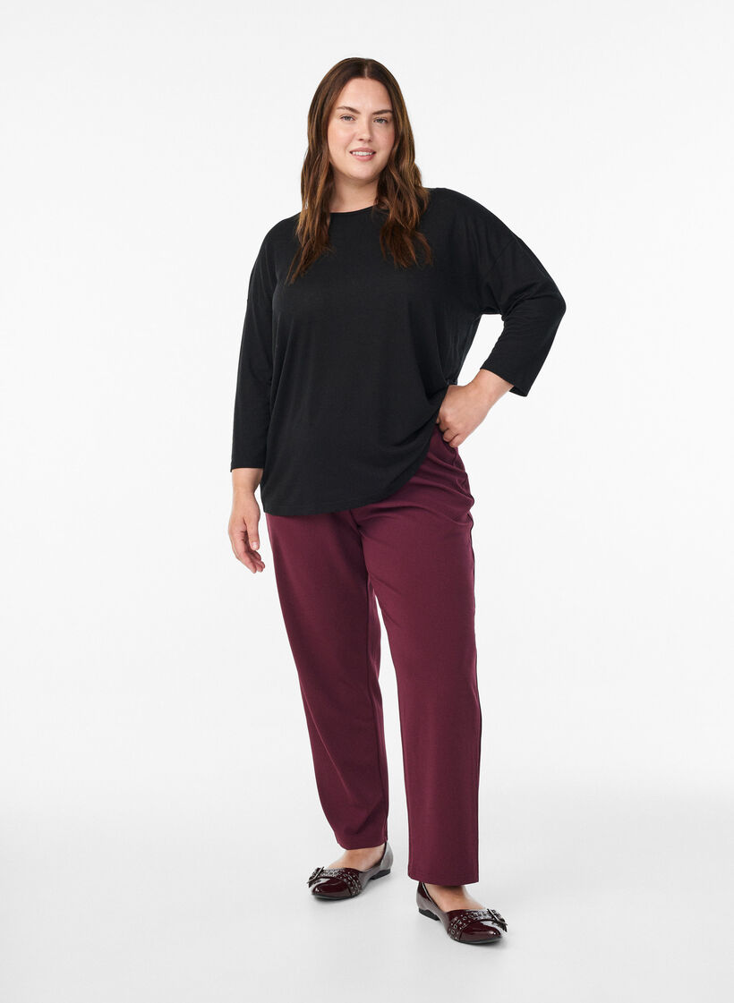 Jersey bluse med 3/4 ermer, Svart, Model image number 1