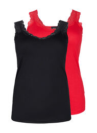 Topp med blonder, 2 stk., Black/Chinese Red
