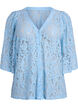 Kortermet bluse med blonder og V-hals, Bl&aring;, Packshot image number 0