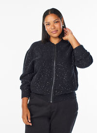 Cardigan med glidelås og paljetter, Svart Cardigan med glidelås og paljetter, Svart, Model