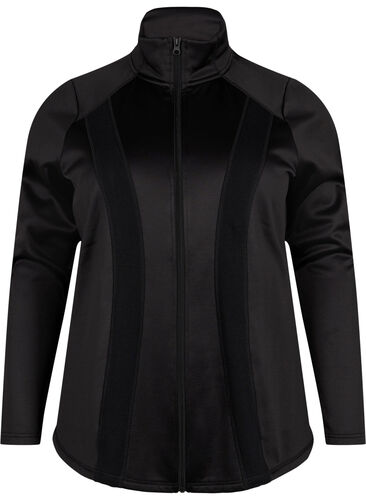 Trenings cardigan med glidelås og høy hals, Black, Packshot image number 0