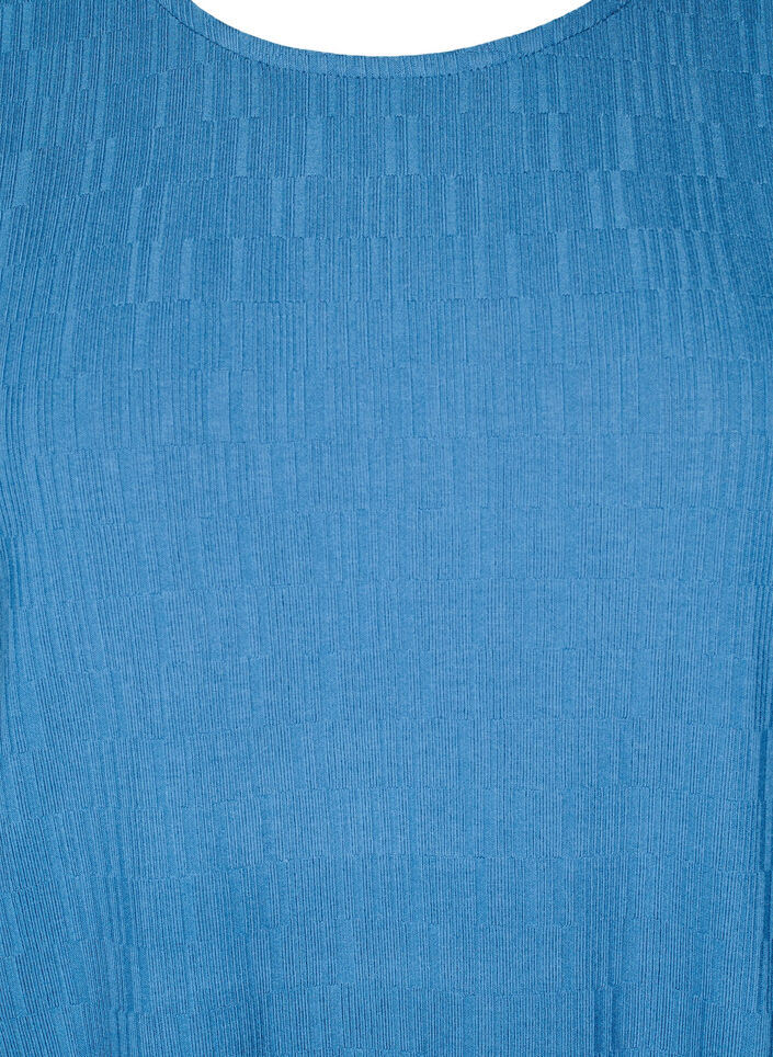 Bluse med tekstur og 3/4 ermer, Bl&aring;, Packshot image number 2