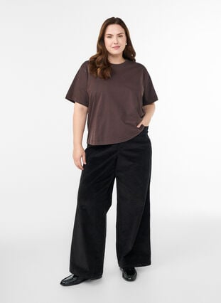 Zizzi Boxy bomulls-t-skjorte, Brun, Model image number 1