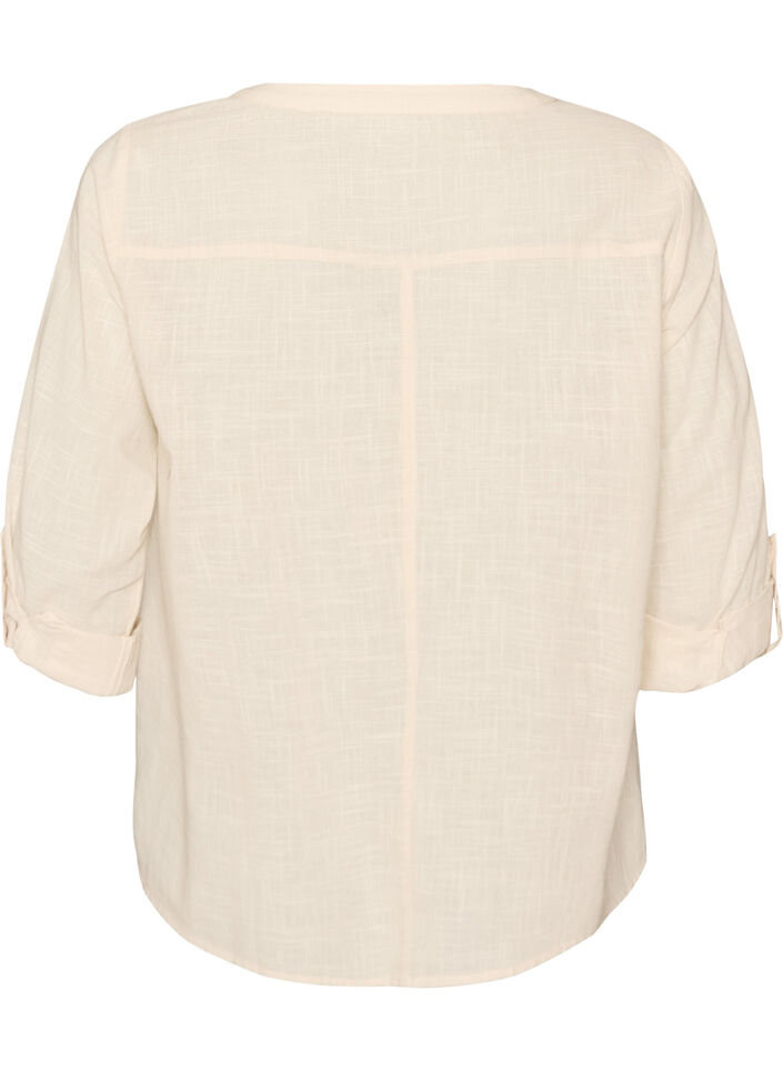 Bomullsbluse med V-hals, Vanilje, Packshot image number 1