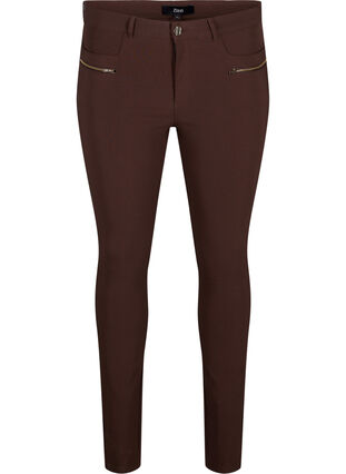 Tettsittende bukser med glidelåsdetaljer, Coffee Bean, Packshot image number 0