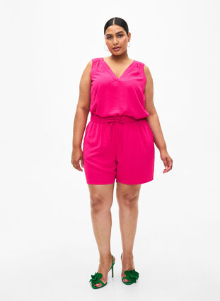 Zizzi Ermeløs overdel med rynkedetaljer, Rosa, Model image number 1
