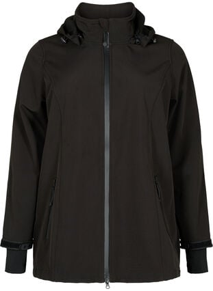 Zizzi Kort softshelljakke med avtakbar hette, Svart, Packshot image number 0