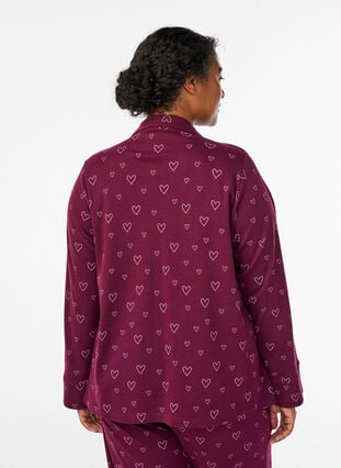Zizzi Bomullspyjamas-skjorte med brystlomme, Mørk Bordeaux, Model image number 2