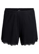 L&oslash;se nattshorts med ribbestruktur og blonderkant, Svart, Packshot image number 0
