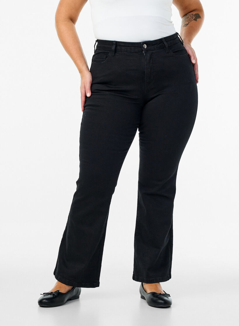 Ellen bootcut jeans med h&oslash;y midje, Svart, Model image number 2