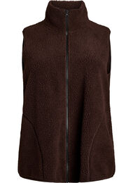 Teddy fleece vest med glidelås og lommer, Brun