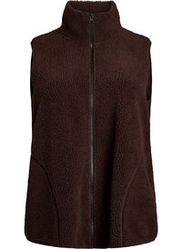 Teddy fleece vest med glidelås og lommer, Brun Teddy fleece vest med glidelås og lommer