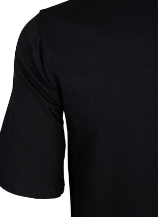 Ensfarget bomullskjole med korte ermer, Black Solid, Packshot image number 3