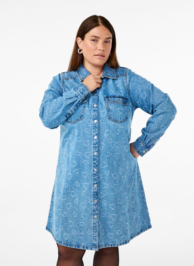 Denimkjole med hjerte mønster, Blue Denim Heart, Model